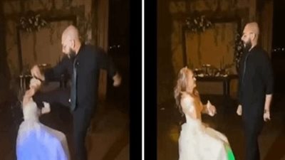 عريس يركل عروسه في وجهها خلال حفل زفافهما.. شاهدوا ردة فعلها (فيديو)